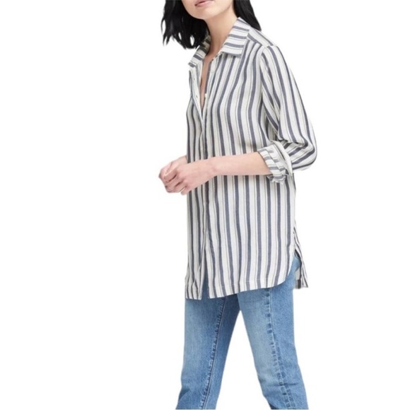Banana Republic Parker Tunic Fit Button Down Shirt Gray White Stripe - Picture 6 of 8